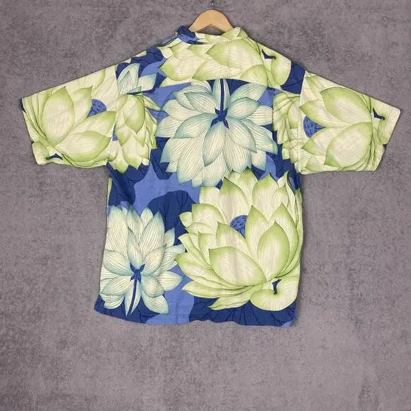 Tommy Bahama Hawaiian Shirt Men L Green Blue Floral 100% Silk Resort Vacation - Picture 9 of 16